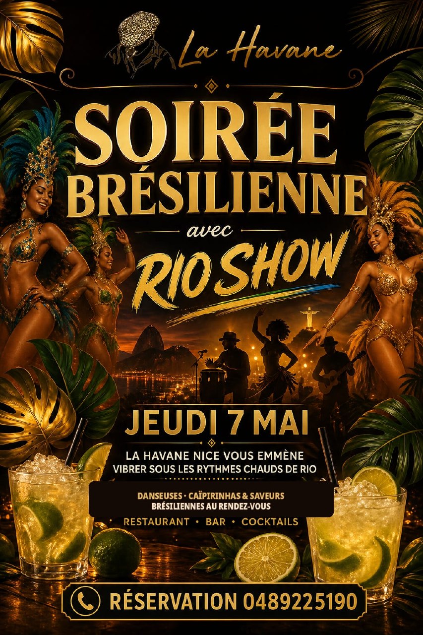 Soirée brésilienne avec Rio Show - Jeudi 7 mai à La Havane Nice